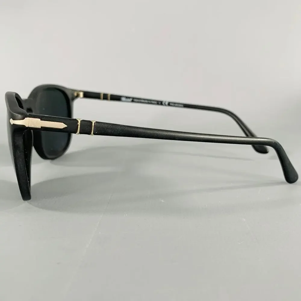 PERSOL Black Silver Acetate Sunglasses